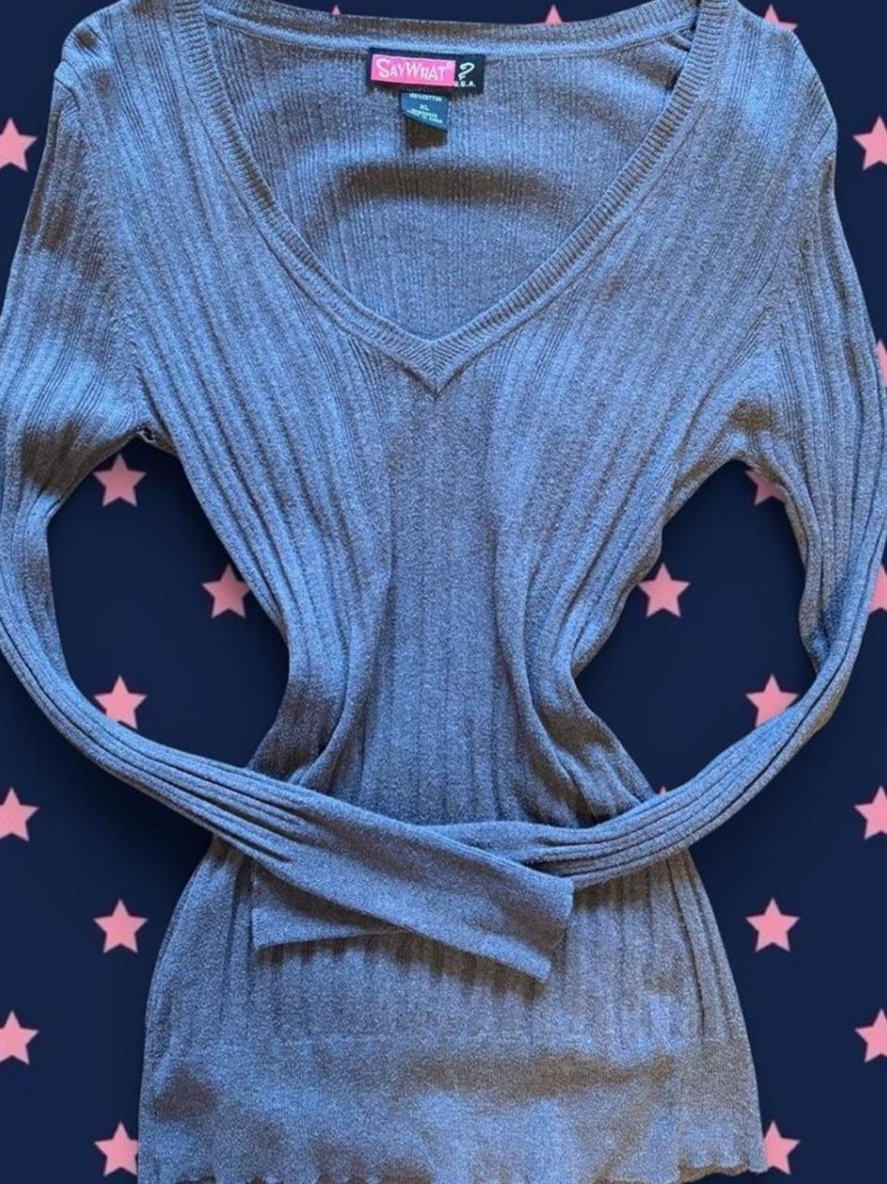 Y2K V-Neck Brown Ribbed Sweater